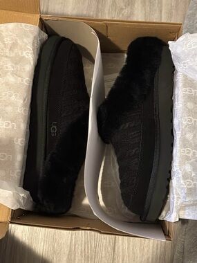 UGG Black Faux-Fur Slip-On Clog Slippers